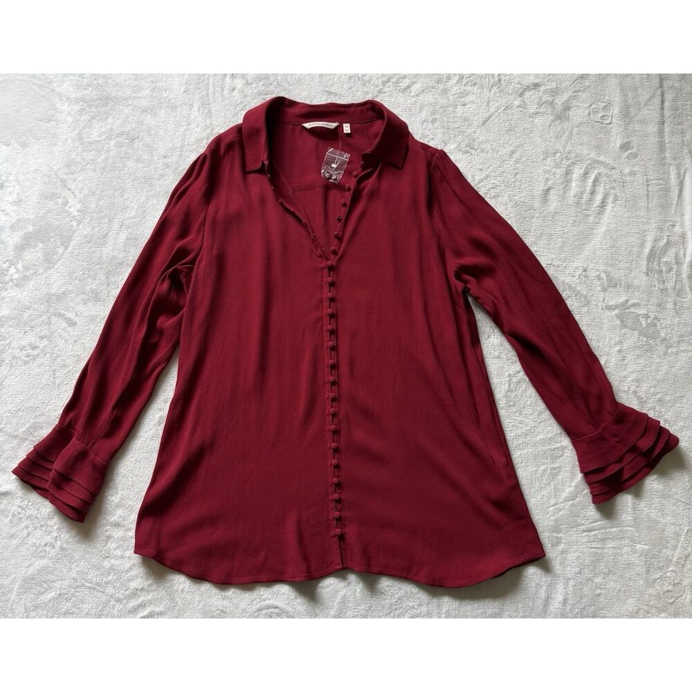Soft Surroundings Women’s Moroccan Red Poets Blouse Bell Sleeves Size PL NWT